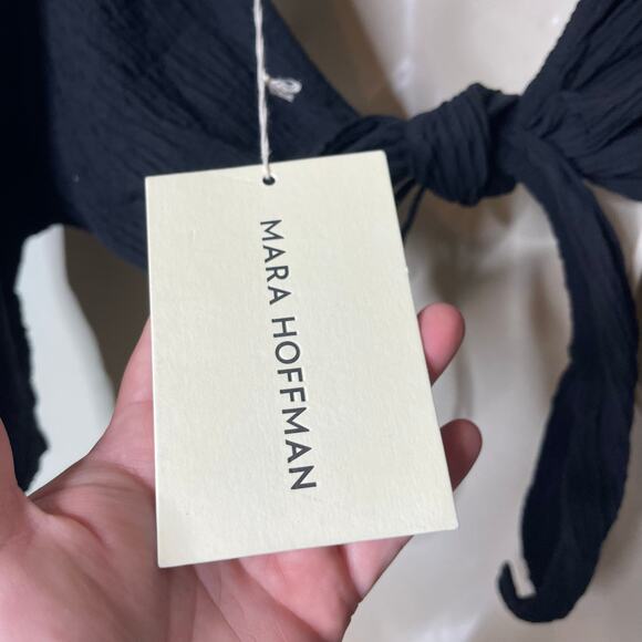 NWT Mara Hoffman Justine Twist-Front Cropped Blouse in Black sz L - Picture 5 of 13